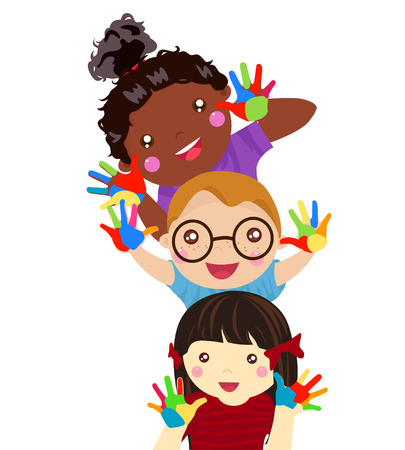 Three kids paintingのイラスト素材