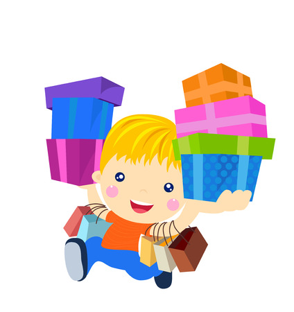 A boy with gift box and bagのイラスト素材