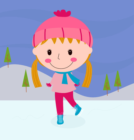 Cartoon skating girl illustration のイラスト素材