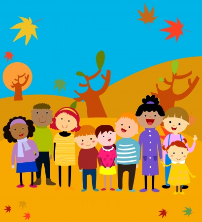 group of happy kids,autumnのイラスト素材
