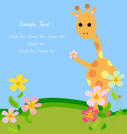 giraffe and flowerのイラスト素材