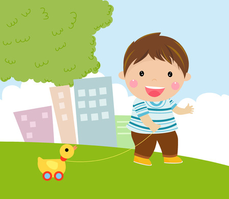 Little boy with toyのイラスト素材