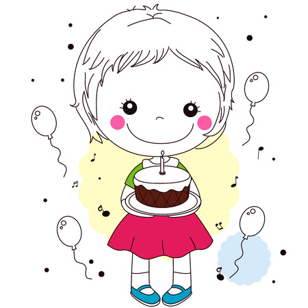 Cute little girl with cakeのイラスト素材
