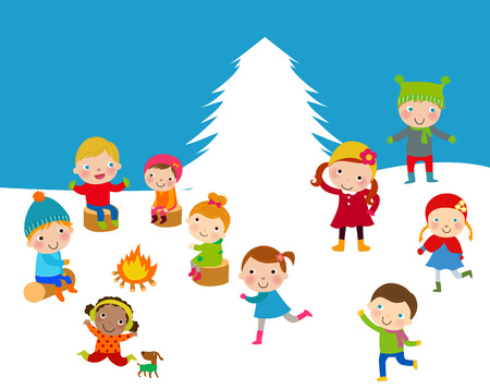Cute kids playing winter gamesのイラスト素材