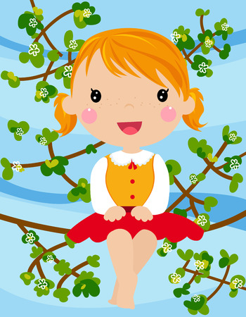 Cute cartoon girl sittingのイラスト素材