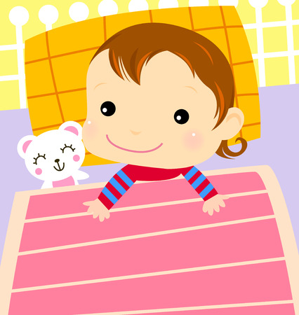 Little baby girl on the bedのイラスト素材