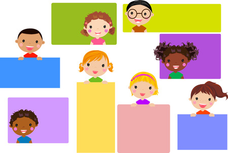 Kids and bannerのイラスト素材