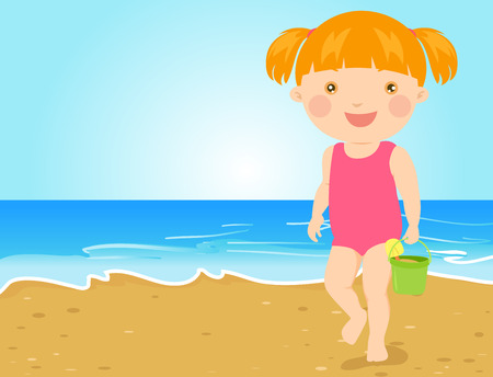 Cute little girl on beachのイラスト素材