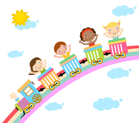 Kids and trainのイラスト素材