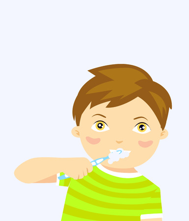Cute little boy brushing teethのイラスト素材