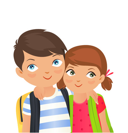 Boy and girl with school bagのイラスト素材