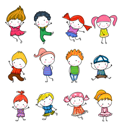 Group of kids, drawing sketchのイラスト素材