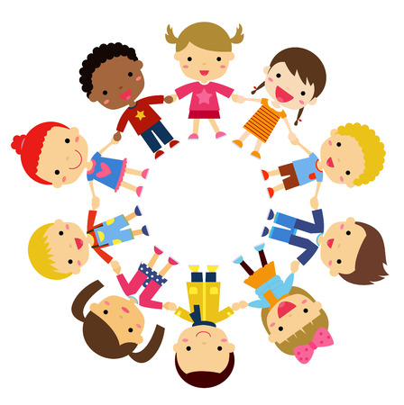 illustration children friends from around the world of various ethnic groups in circleのイラスト素材