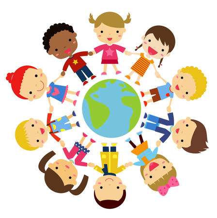 Kids and globeのイラスト素材