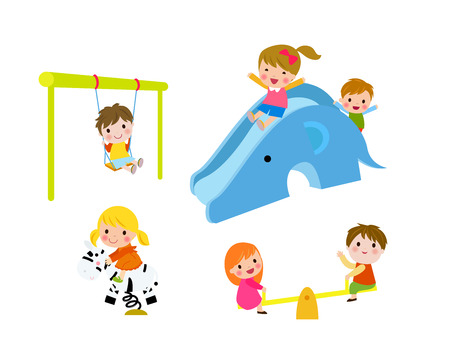 Children playing in the public park illustrationのイラスト素材