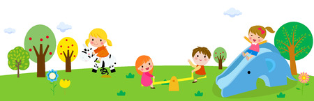 Children playing in the public park illustrationのイラスト素材