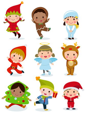 Illustration of cute kids wearing Christmas costumesのイラスト素材