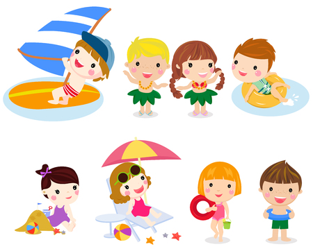 Set of children play on summer holidaysのイラスト素材