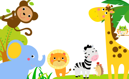 Animals in jungle having funのイラスト素材