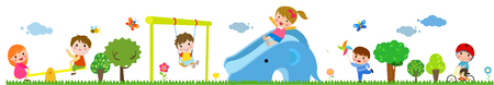 Children playing in the public park illustrationのイラスト素材