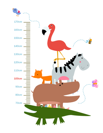 meter wall with funny cheerful animalsのイラスト素材