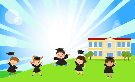 Illustration of graduating kids jumpingのイラスト素材