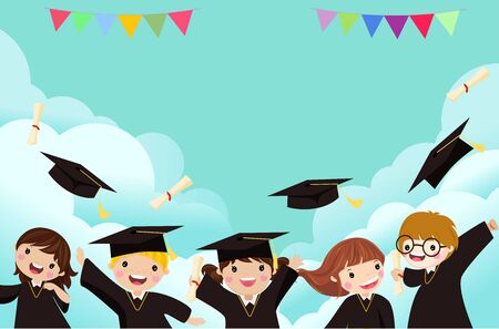 Group of cute graduating kidsのイラスト素材