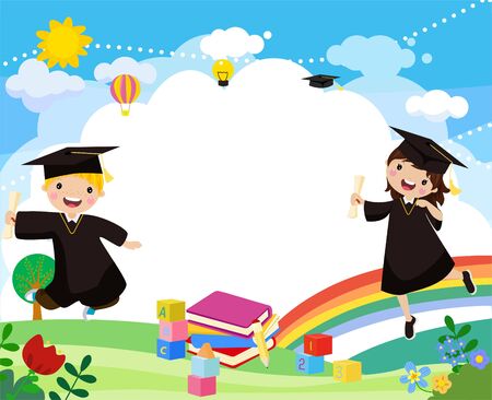 Illustration of graduating kids jumpingのイラスト素材