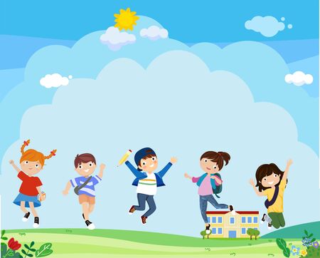 Back to school cartoon kids illustrationのイラスト素材