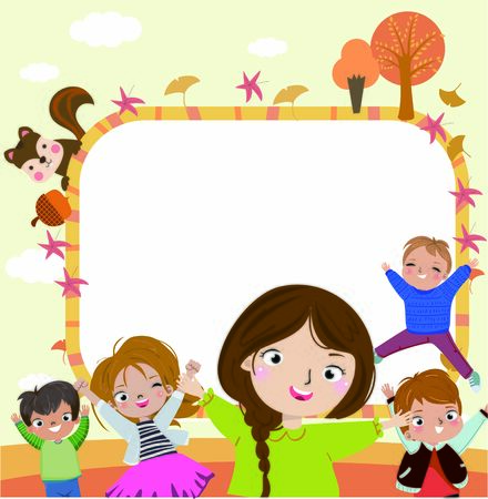 Autumn kids and frame.のイラスト素材