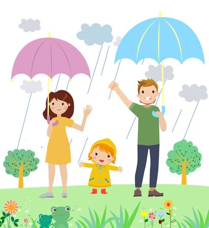 Illustration of  cute family with umbrellaのイラスト素材