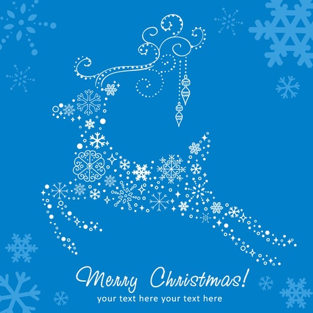 Ornate decorative Christmas deer card made of snowflakes on red winter backgroundのイラスト素材