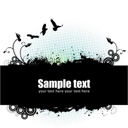 Grunge banner with an inky floral strip, design elements and halftoneのイラスト素材