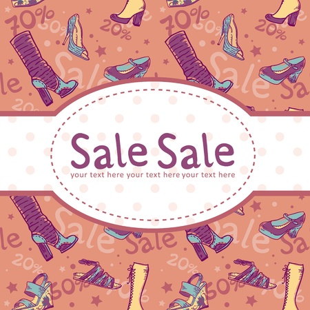 Sale discount woman shoes invitation card on seamless backgroundのイラスト素材