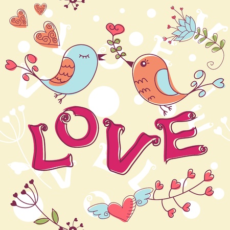 Love seamless texture with flowers and birds, endless floral pattern.のイラスト素材