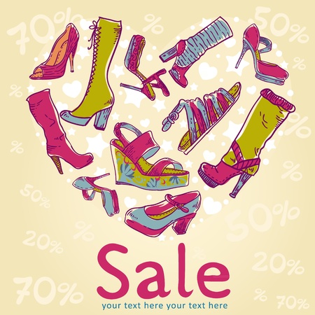 Sale discount woman shoes invitation card on colorful backgroundのイラスト素材