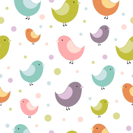 Cute colorful birds on a dotted background seamless textureのイラスト素材