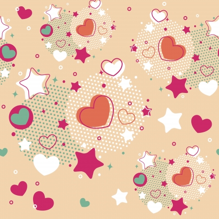 Cute Valentine seamless pattern with hearts, stars and halftoneのイラスト素材
