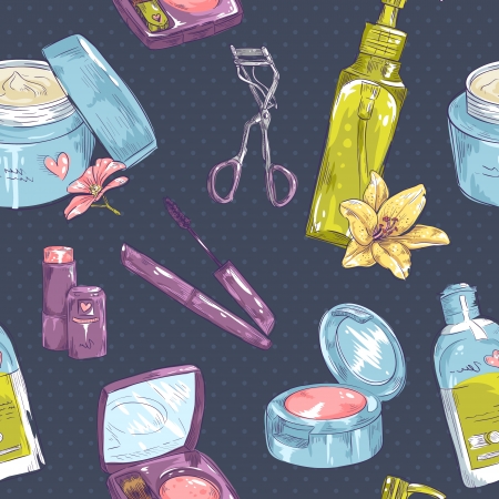 Set of make-up object cute girl collection seamless textureのイラスト素材