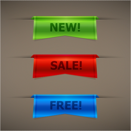 Colorful realistic 3d ribbons with text for web and designのイラスト素材