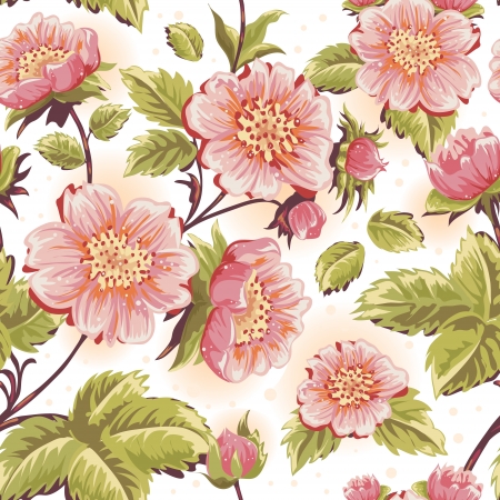 Romantic feminine seamless texture with beautiful flowers, stems and leavesのイラスト素材