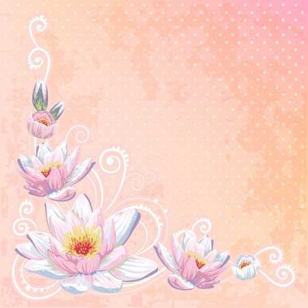 Beautiful spring floral postcard on polka dot backgroundのイラスト素材