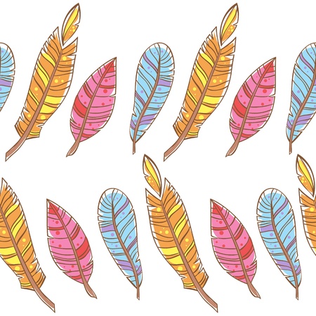 Colorful doodle feathers creative seamless patternのイラスト素材