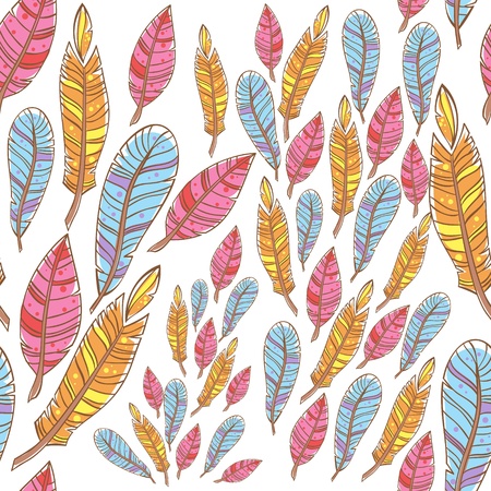 Colorful doodle feathers creative seamless patternのイラスト素材