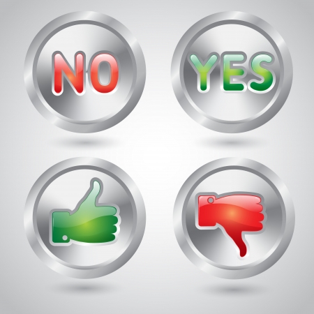 Yes and no, thumbs up and down chrome metal web buttonsのイラスト素材