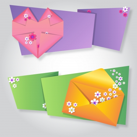 Origami notepaper folded note sheets with flowersのイラスト素材