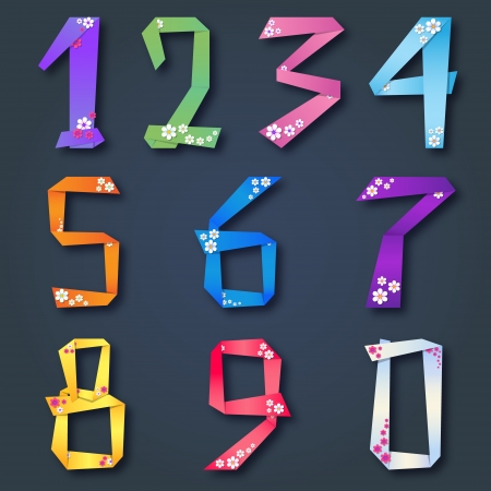 Origami paper colorful number figures with flowersのイラスト素材