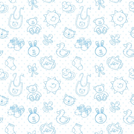 Baby toys cute cartoon set on polka dot seamless patternのイラスト素材