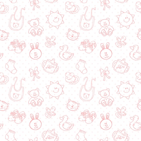 Baby toys cute cartoon set on polka dot seamless patternのイラスト素材