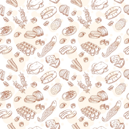 Vintage hand-drawn food set seamless patternのイラスト素材